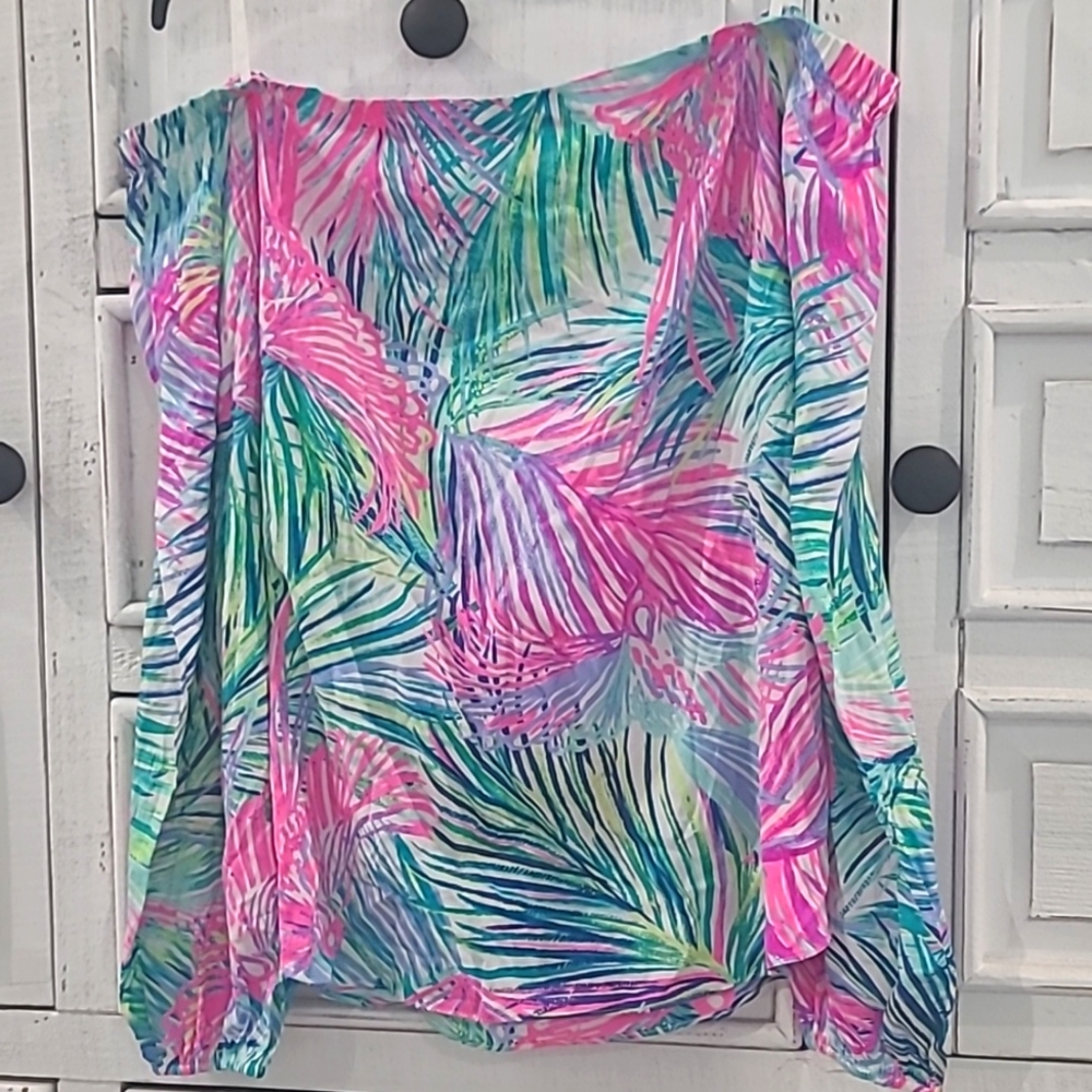 Lilly Pulitzer Adira Off Shoulder Top SZ Medium Scarlet Macaw Silk Blend